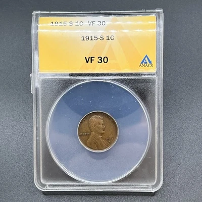 1915-S Lincoln Wheat Cent Penny Graded VF-30 By ANACS.  11XC25 - Image 1 of 4