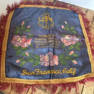 US Navy WW11 To My Wife Souvenir Silky Fringe Pillow Case San Francisco CA - Picture 1 of 5