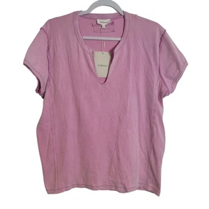 NEW Bohme Y Neck T Shirt Women's Size XL Pink Raw Edge Seam Boho Athleisure - Picture 1 of 11
