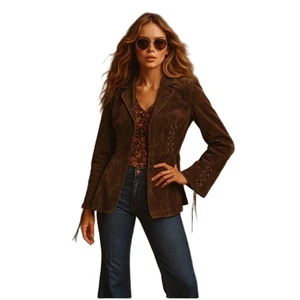 Mixit Brown Vintage Jacket Lace Up Bell Sleeves Suede Women Size Large 70’s Vibe - Picture 1 of 8