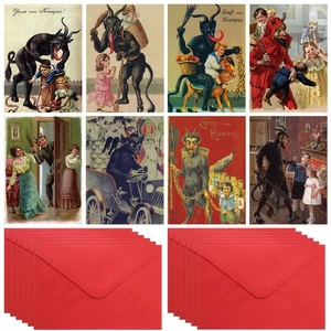 24 Set Biglietti Natalizi Krampus con Buste 5 x 7 Pollici Krampus C. - Foto 1 di 7
