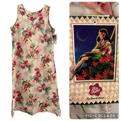 Vintage Hilo Hattie Hawaiian Dress Large Sleeveless Sheath Ukulele Floral NWT - Image 1 of 4