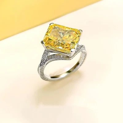 Her Valentine Gift Ring 3.30CT Fancy Vivid Yellow Lab Grown/CVD Diamond 14k Gold - image 1 of 4