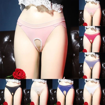 Damen Spitze Schritt offen Höschen Unterwäsche Tangas G Strings Slip schwarz - Bild 1 von 4