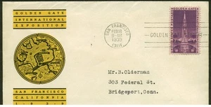 852 GOLDEN GATE FDC SAN FRANCISCO, CA 2/18/39 PLANTY 852-30 LINPRINT CACHET - Picture 1 of 1