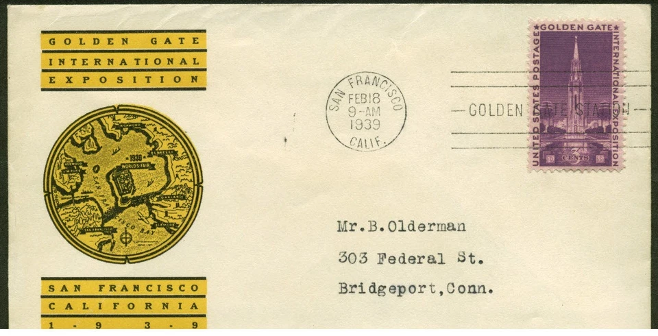 852 GOLDEN GATE FDC SAN FRANCISCO, CA 2/18/39 PLANTY 852-30 LINPRINT CACHET - Image 1 of 1