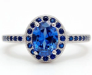 2CT Treated Blue Sapphire 925 Solid Sterling Silver Ring Jewelry Sz 8 MK1-2 - Picture 1 of 3