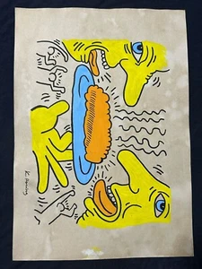 KEITH HARING drawing on old paper signed stamped vintage - Picture 1 of 2