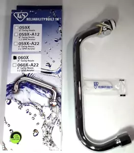 NEW T&S 060X 8" Long Chrome plated brass tubular Swing Nozzle 2 1/4" Rise 8 inch - Picture 1 of 11