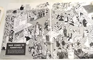 1943 Zeitschrift Druck illustriert Krieg kommt nach Funnyville Popeye Superman Tarzan - Bild 1 von 3