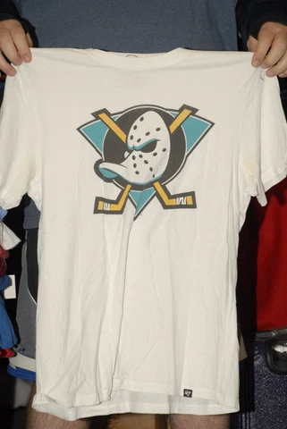Teemu Selanne Mighty Ducks t shirt 47 brand white L NHL Near mint clean nice Cover
