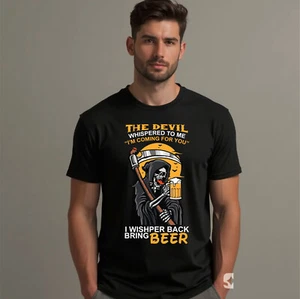 The Devil Whisper Back Bring Beer Halloween T-Shirt Skull Beer Lover Unisex Gift - Picture 1 of 4