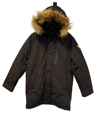 Abrigo negro Guess Down ribete de piel sintética capucha forro acolchado mujer pequeñas ventas al por menor $350 Foto 1 de 2