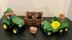 ERTL John Deere Tractors Farmer & Animals Horse Cow Pig Fencing Lot Of 7 Pcs EUC