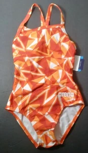 ARENA Orange Shattered Glass Women's Sz 22 Athletic 1Pc Swimsuit Challenge Back - Picture 1 of 10