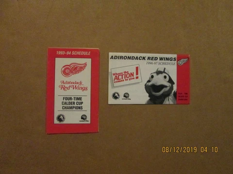AHL Adirondack Red Wings Vintage 1993-94 & 1996-97 Team Logo Pocket Schedules Cover