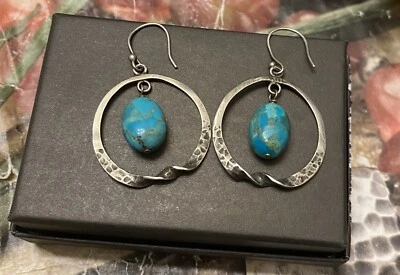 Silpada Sterling Silver Turquoise Hammered Twist Dangle Earrings W1437 UNIQUE - Image 1 of 4