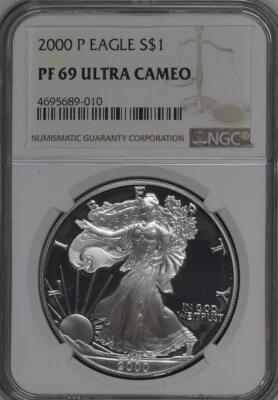 2000-P American Proof Silver Eagle One Dollar Coin NGC PF69 Ultra Cameo - Image 1 of 2