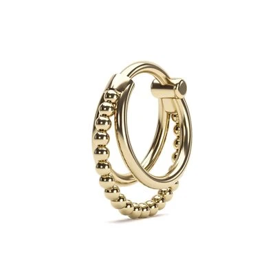 14K Yellow Gold Stacked Granule 16g Septum Ring, Triple Layered Clicker Hoop - Image 1 of 4