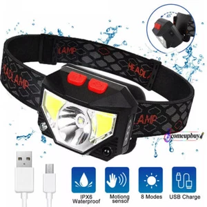 LED Kopflampe Stirnlampe Super Hell Wiederaufladbar Bewegungssensor mit ROTLICHT - Bild 1 von 16