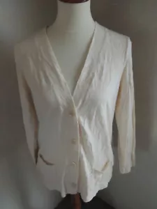 Cardigan maglione donna TALBOT'S avorio panna bottoni maglia sottile Petites M - Foto 1 di 5