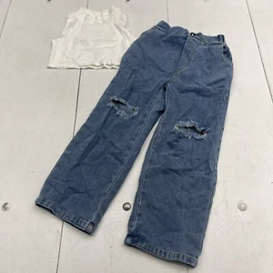 Shein Kids Tank & Blue Baggy Denim Jeans Outfit Set Youth Girls Size 6 - Picture 1 of 8