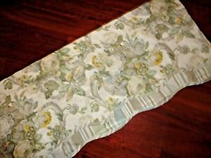 WAVERLY GREEN YELLOW BLUE PARCHMENT FLORAL STRIPE (1) LAYERED VALANCE 19 X 52