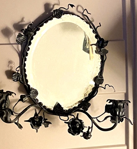 Antique  Ornate Mirror With Candle Holders & Roses Swedish Cover