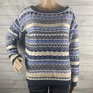 Tigerlily Pullover mittelblau creme schwarz pfirsich Muster Streifen Baumwollmischung - Bild 1 von 12