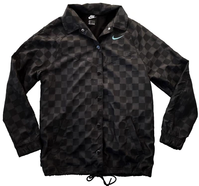 Chaqueta cortavientos NIKE Icon forrada de malla a cuadros negra y gris CZ8170 para mujer XS Foto 1 de 4