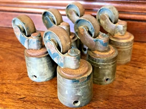Antique Furniture Salvage 6 BRASS SWIVEL WHEELS End Cap Style WITH SCREWS 1900's - Picture 1 of 11