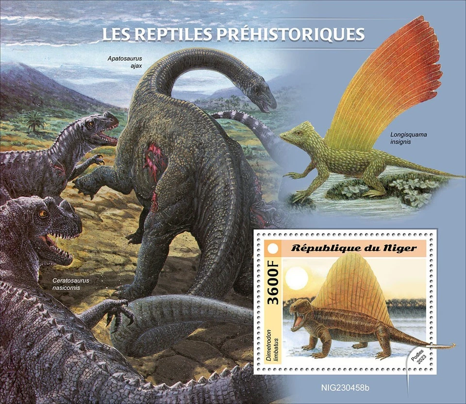 Estampillas de reptiles prehistóricos MNH 2023 Níger S/S Foto 1 de 1