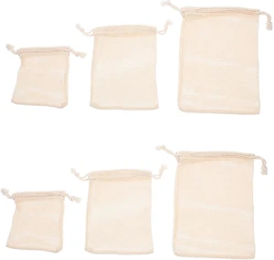 6Pcs Drawstring Bag Storage Bag Mesh Pouches Cotton Mesh Produce Bags Reusable M - Picture 1 of 9