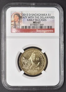2013-D Sacagawea Treaty with the Delaware ER NGC MS67 $1 - COINGIANTS - - Picture 1 of 2