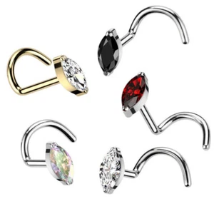 1pc Implant Grade Titanium Marquise Gem Nose Screw Ring 18g or 20g - Picture 1 of 10