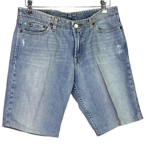 Vintage Lucky Brand Jean Shorts Women 10 Blue Distressed Button Fly Light Wash - Picture 1 of 9