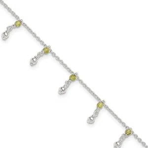 925 Sterling Silver Peridot Beads Anklet 9" for Women 3.33gm - Picture 1 of 7