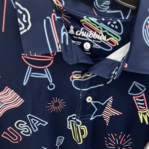 Chubbies Men’s “The Weekend Has Arrived” Polo Shirt USA, Red, White &Blue Large - Picture 1 of 2
