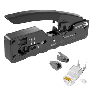 Szczypce do zaciskania RJ45 + 10 wtyczek Cat7 Zestaw Narzędzie sieciowe Lan Szczypce do kabli Cat 7 /6 - Zdjęcie 1 z 7