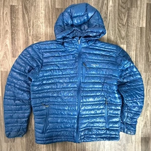 Patagonia Men’s Blue Hooded Down Puffer Jacket Large Good Condition – Outdoor - Picture 1 of 8