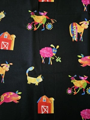 Tela "Zany Barnyard" de 21" de Nina Favata para Henry Glass and Co fuera de servicio rara Foto 1 de 3