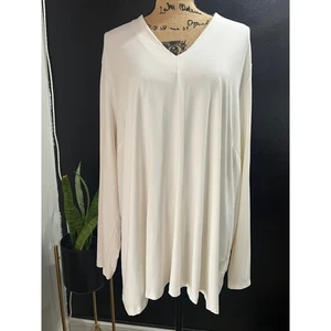 Camicetta camicia donna Liz Claiborne 2X panna scollo a V manica lunga nuova con etichetta - Foto 1 di 7