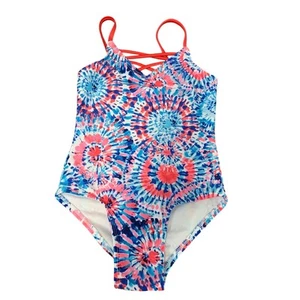 New Cat & Jack Girls Size XS (4/5) Red Blue USA Fireworks Tie Dye 1PC Swim Suit - Picture 1 of 3