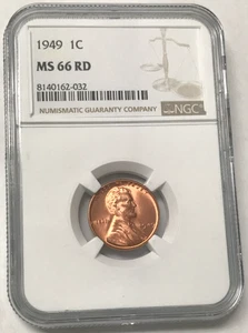 1949 1C Lincoln Wheat Cent Red - NGC MS66 RD - Picture 1 of 4