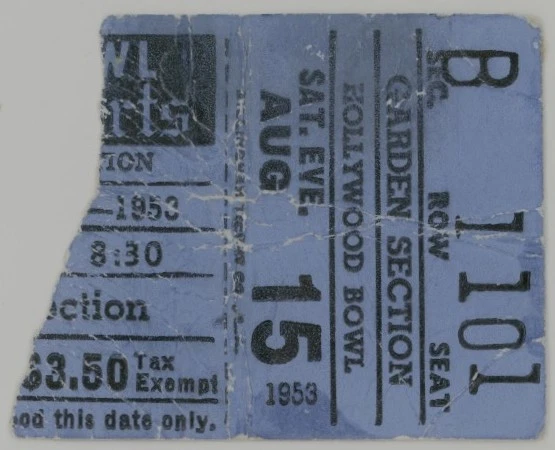 Ingresso Liberace 15/08/53 Hollywood Bowl mega raro esboço de 1953!!! - Imagem 1 de 1