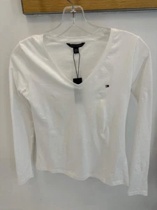 Tommy Hilfiger T-shirt donna scollo a V manica lunga bianca 76J3185 100 T7 - Foto 1 di 7