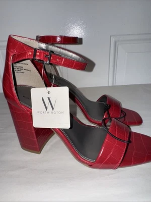 Worthington Becklyn Red Block Heel Sandals Women’s Size 7M Ankle Strap Foto 1 de 4