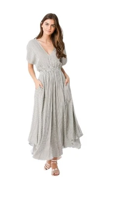 Maxi Vestido Hale Bob Beige Sarga Ajuste y Acampanado Cuello en V Rayas Talla Grande 84NT6523 Foto 1 de 4