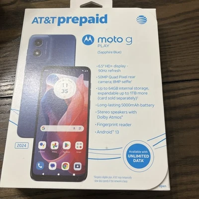 NEW AT&T Prepaid Moto G Play Sapphire Blue 64GB 2024 Unlimited Data - SEALED - Image 1 of 4