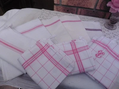 LOT 8 TORCHONS ANCIENS LIN X COTON TOUS DIFFERENTS - Photo 1/4